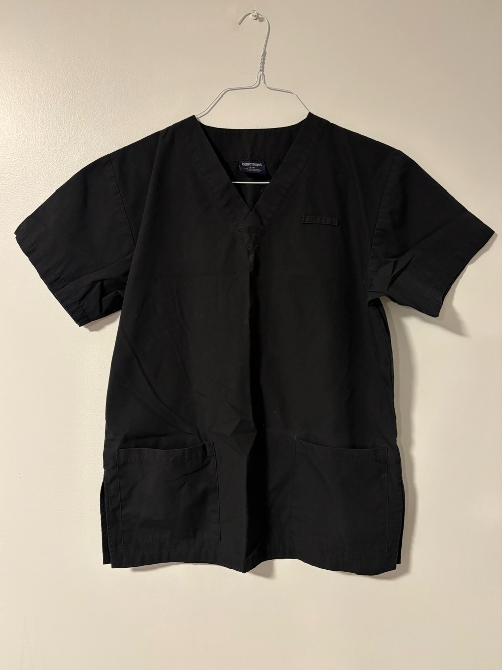 Denver Hayes V-Neck Solid Black Short Sleeve Cotton Scrub Top Size S/P Small